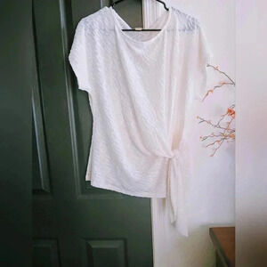 Michael Kors Boat Neckline Short Sleeve Tie Waist Top